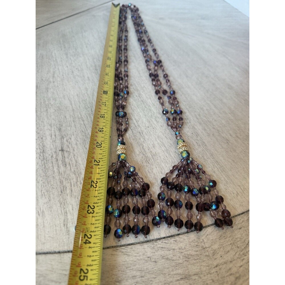Joan Rivers Firepolished Crystal Removable Tassle Lariat Necklace Purple Aqua - Picture 10 of 11